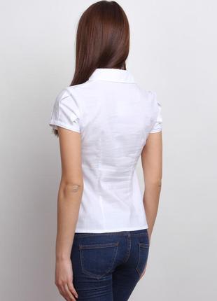 Классическая белая женская рубашка с коротким рукавом  р932 фото