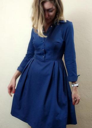 Синє бавовняне плаття з пишною спідницею п2741 фото