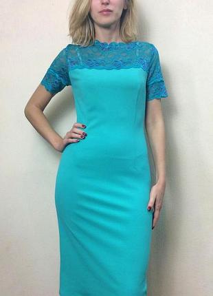 Бірюзове ошатне плаття з мереживом п01