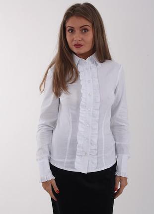 Белая женская блузка-рубашка с рюшами р0810 фото