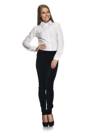 Блуза белая офисная с длинным рукавом, воротник - рубашечный р1017 фото