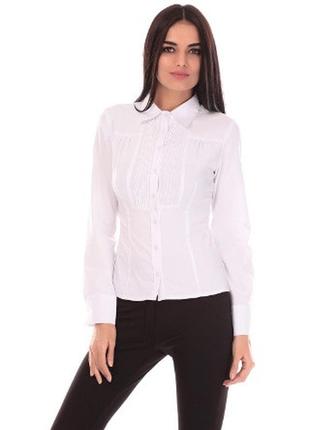 Блуза белая офисная с длинным рукавом, воротник - рубашечный р1016 фото