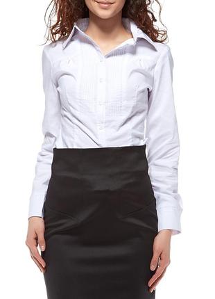 Блуза белая офисная с длинным рукавом, воротник - рубашечный р1014 фото