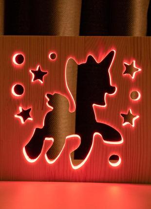 Світильник нічник з дерева led "поні-єдиноріг" з пультом і регулюванням кольори, rgb1 фото