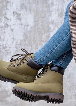 Женские зимние ботинки timberland в цвете хаки /осень/зима/весна😍7 фото