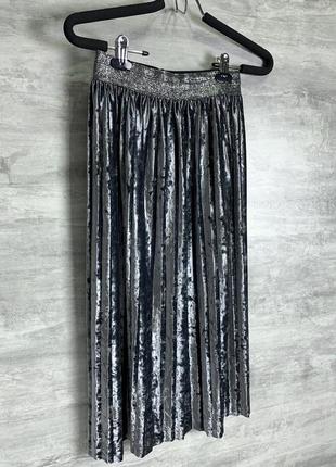 Велюровая юбка плисе миди / велюрова спідниця плісе міді2 фото