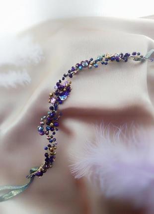 Маріса гілочка віночок діадема для волосся фіолетовий ліловий золотистий вечірня святкова марсала2 фото