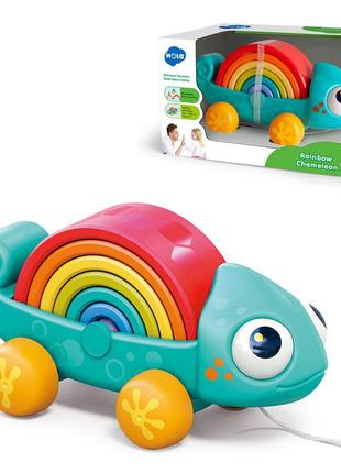 Игрушка каталочка 28см хамелеон hola пирамидка-конструктор, на шнурке, ha795700