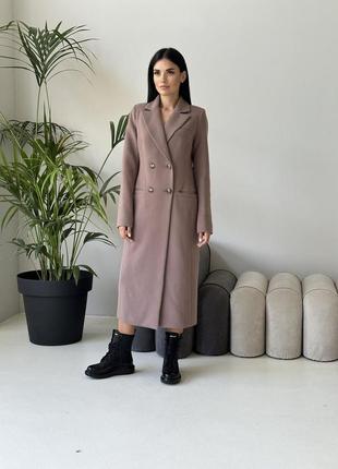 Женское классическое длинное силуэтное пальто из итальянского кашемира3 фото
