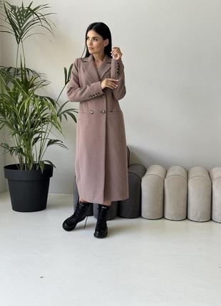 Женское классическое длинное силуэтное пальто из итальянского кашемира4 фото