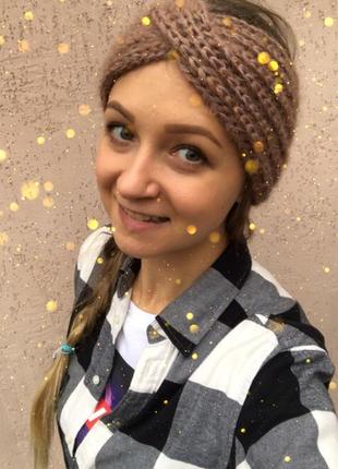 Чалма мохерова, пов'язка пухнаста чалма бежева