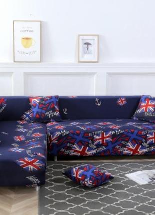 Покривало на кутовий диван накидка, чохол на кутовий диван набір 3-х і 2-місний homytex синій британія