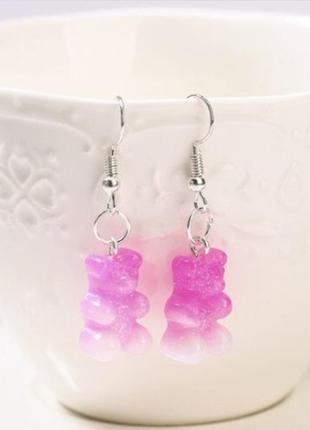 Мишки сережки розово-белые - размер мишки 1,6*1см, смола