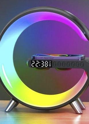 Ночник smart light sound machine с беспроводной зарядкой 15w и bluetooth колонкой 3w черный