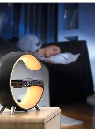 Ночник smart light sound machine с беспроводной зарядкой 15w и bluetooth колонкой 3w черный