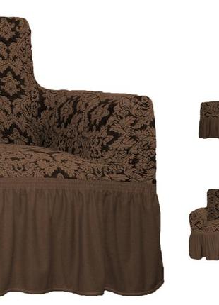 Натяжні чохли на дивани інтернет-магазин жакардові, покривало на диван і крісла універсальні бежевий5 фото