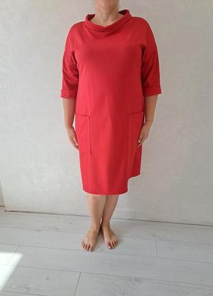 Красное платье с карманами. 54р1 фото
