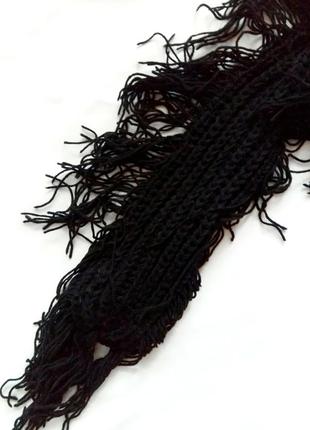 Черный шарф benetton в кисточках2 фото