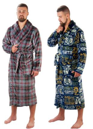 Теплый махровый мужской халат с поясом, теплий плюшевий халат для чоловіків, банний халат з махри велсофт