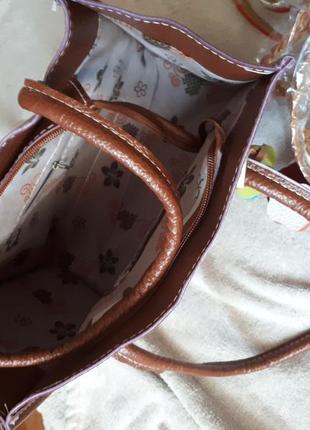 Стильна сумка шоппер коричнево цегляний колір .квітковий декор4 фото