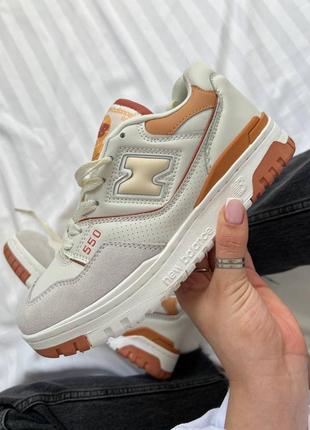 New balance 550 white orange au light, кроссовки женские 1944 баланс, кроссовки женски весна - осень, женские кроссовки демисезонные8 фото