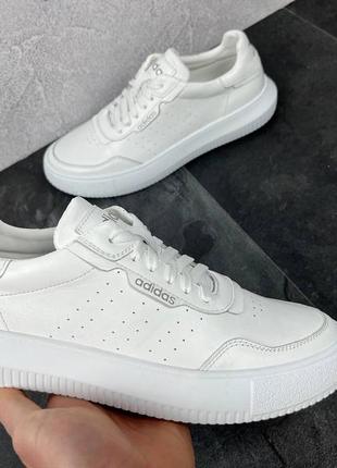 Чоловічі шкіряні білі кеди адідас adidas