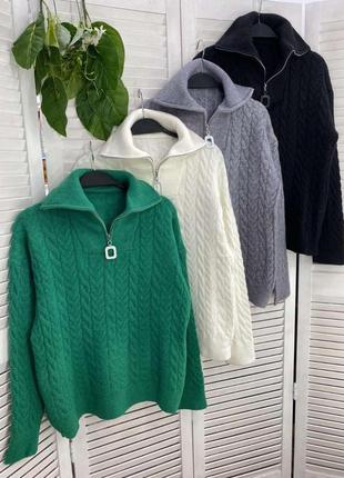 Стильний жіночий светр зеленого кольору, жіночий в'язаний светр з блискавкою3 фото