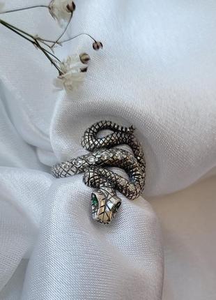 Кільце срібне жіноче каблучка змія вставка куб.цирконій 17.0 розмір срібло 925 чорнене 1810 4.90г