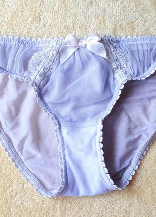 Новые светлые фиолетовые лавандовые сереневые закрытые трусики слипы хипстеры с бантом кружевом гипюр кружево janet reger м/10/38/46