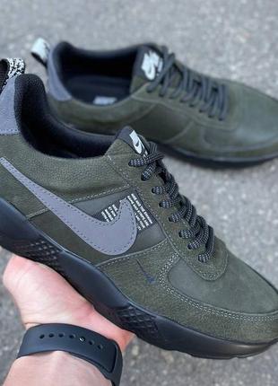 Мужские кожаные хаки кроссовки найк nike