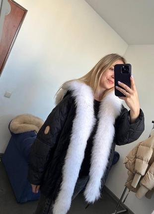 Преміум куртка пуховік з хутром песця oversize