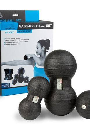 Набір м'ячів масажних тренувальний для фітнесу і спорту powerplay 4007 epp massage ball чорні (3 шт.) ku-225 фото