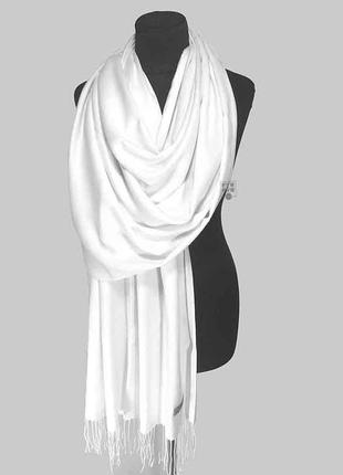 Палантин шарф кашемир белый шерсть кашемировый pashmina original однотонный теплый новый