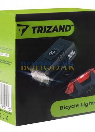 Велоліхтар trizand 18668 2/1 ліхтарик + велофара для велосипеда фонарик перідній задній 360° usb led cree xm-l t6 2x! польща!2 фото