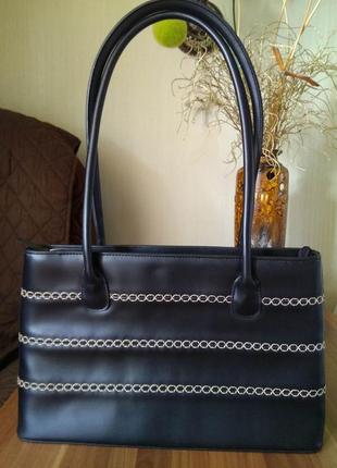 Универсальная удобная черная прямоугольная сумка с двумя ручками/женская сумка шоппер тоут3 фото