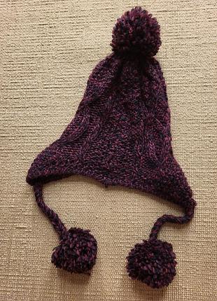 Шапка акрил вязаная вязка уши ушки ушанка бубон зима осень весна ребенок девочка женская