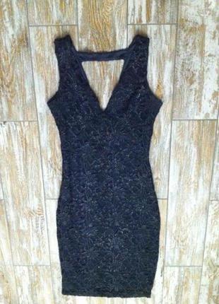 Стильное вечернее темно-серое блестящее гипюровое платье миди м -л quiz