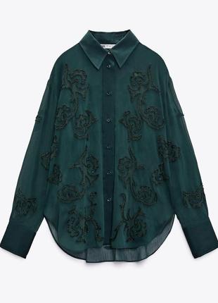 Рубашка блуза блузка с вышивкой из бисера zara limited edition10 фото