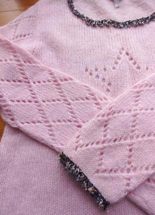 Очаровательный свитер с ажурными рукавами. в составе мохер6 фото