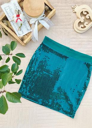 Спідниця sela xs, s у паєтки смарагдова, ошатна