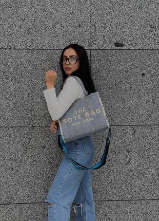 Сумка шоппер marc jacobs medium tote bag jeans/white6 фото