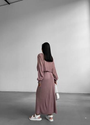 Вязаный костюм тройка топ кардиган и юбка