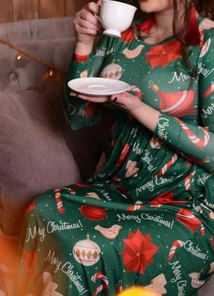 Стильное длинное стрейчевое новогоднее макси платье в пол merry christmas m-l10 фото