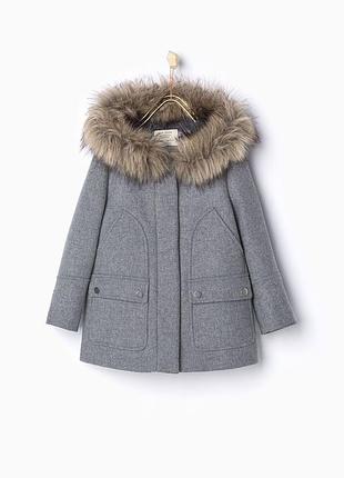 Очень классное пальто парка zara, в составе шерсть, размер xs