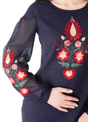 Сукня льон високої якості з вишивкою довгий рукав україна  вв148