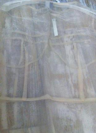 Стильная нюд бежевая телесная прозрачная блуза с иммитацией корсета из органзы s7 фото