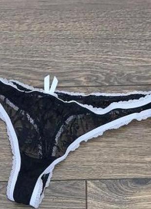 Стильные кружевные гипюровые черные ажурные трусики стринги м л