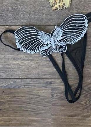 Стильные черные игривые трусики стринги бабочка с открытым доступом м л cotelli1 фото