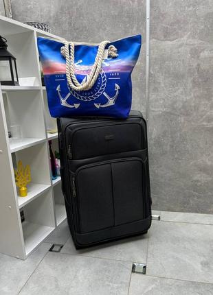 Чемодан розмір l (чорний та синій) в подарунок 🎁 йде пляжна сумка4 фото