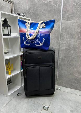 Чемодан розмір l (чорний та синій) в подарунок 🎁 йде пляжна сумка3 фото
